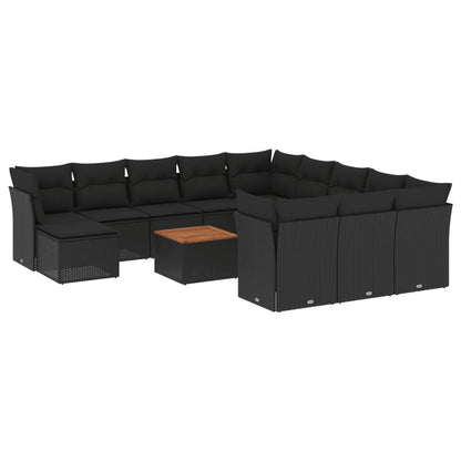 Set Divani da Giardino 13pz con Cuscini Nero in Polyrattan | homemem39