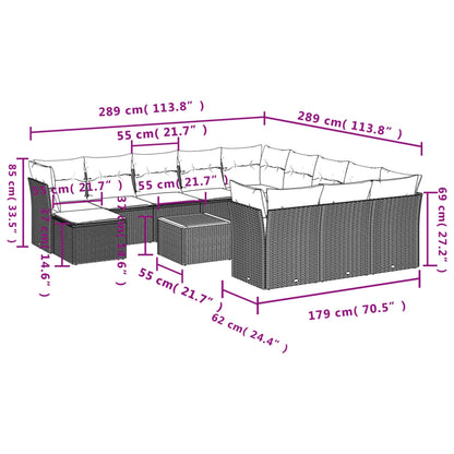 Set Divani da Giardino 13pz con Cuscini Nero in Polyrattan | homemem39