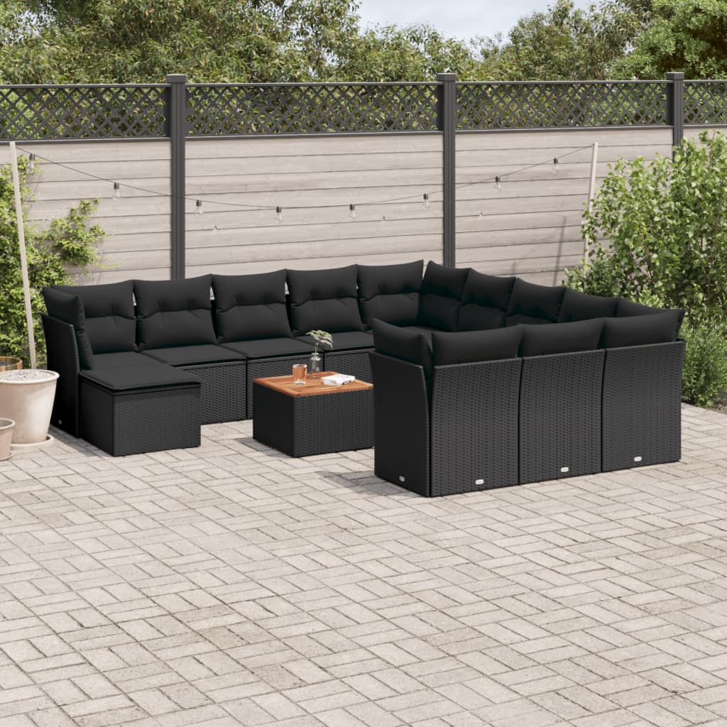 Set Divani da Giardino 13pz con Cuscini Nero in Polyrattan | homemem39