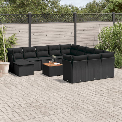 Set Divani da Giardino 13pz con Cuscini Nero in Polyrattan | homemem39