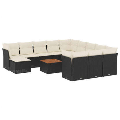 Set Divani da Giardino 13pz con Cuscini Nero in Polyrattan - homemem39