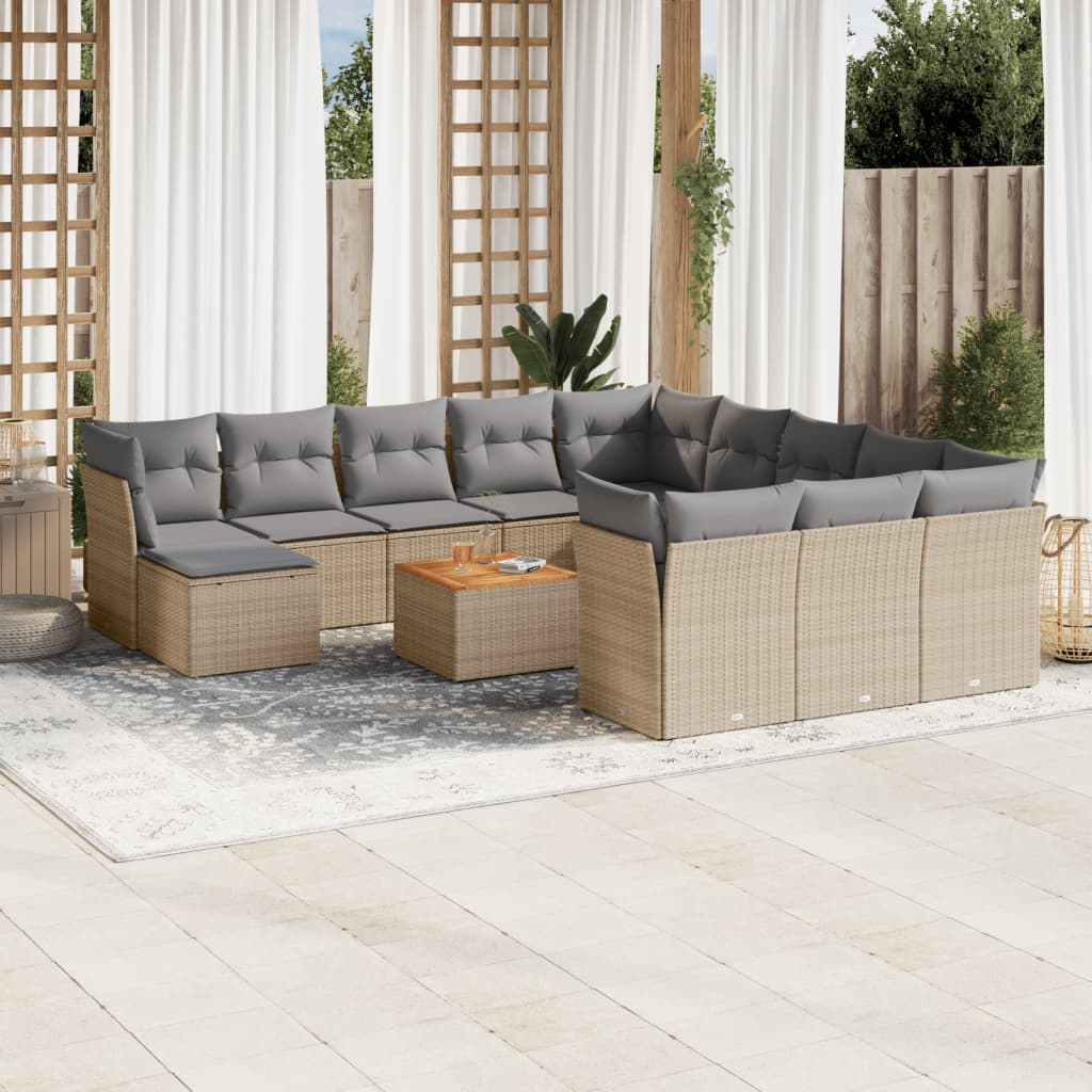 Set Divano da Giardino 13 pz con Cuscini Beige Misto Polyrattan - homemem39