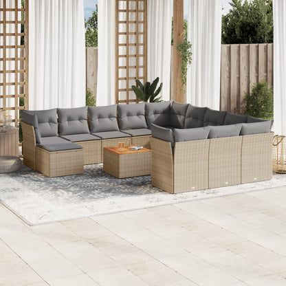 Set Divano da Giardino 13 pz con Cuscini Beige Misto Polyrattan - homemem39
