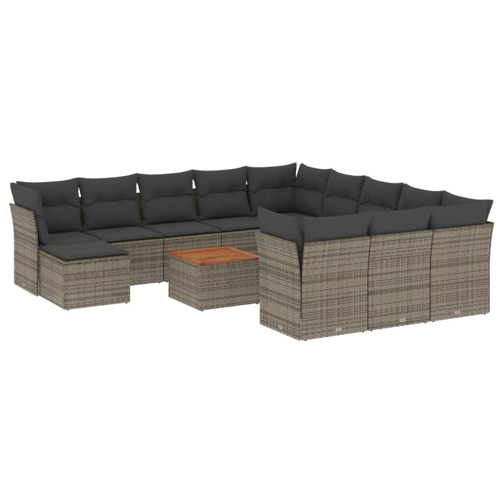 Set Divani da Giardino 13 pz con Cuscini Grigio in Polyrattan - homemem39