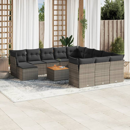 Set Divani da Giardino 13 pz con Cuscini Grigio in Polyrattan - homemem39