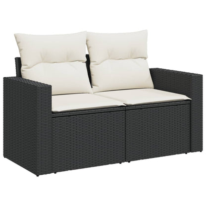 4-piece Garden Sofa Set with Black Polyrattan Cushions