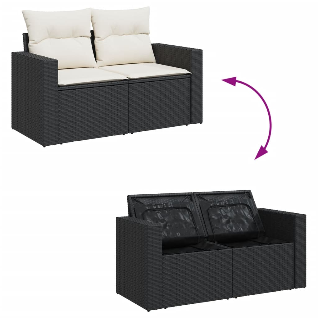 4-piece Garden Sofa Set with Black Polyrattan Cushions