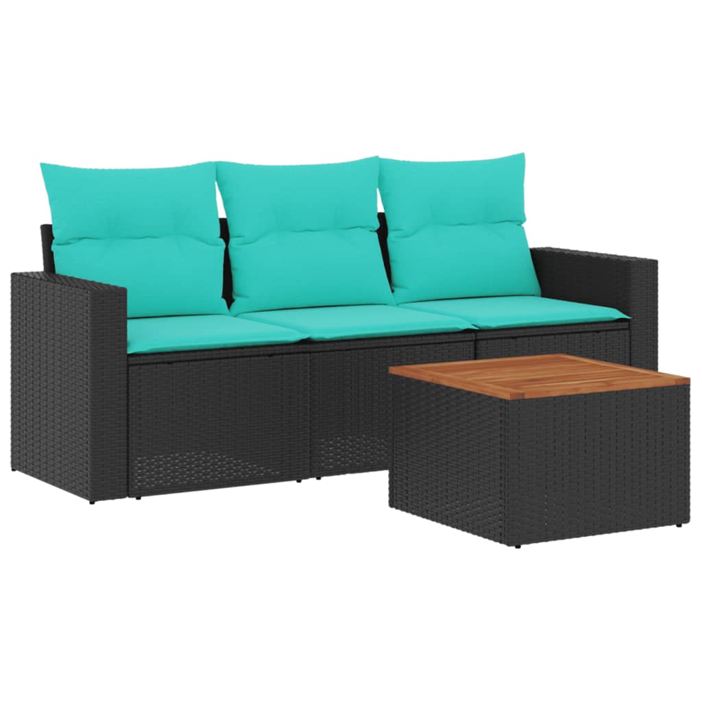 Set Divani da Giardino 4 pz con Cuscini Nero in Polyrattan | homemem39