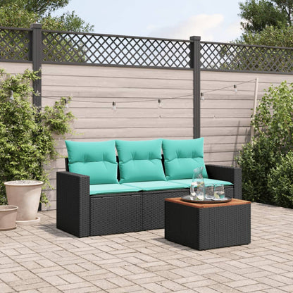 Set Divani da Giardino 4 pz con Cuscini Nero in Polyrattan | homemem39