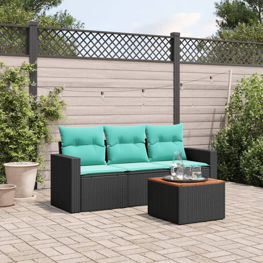 Set Divani da Giardino 4 pz con Cuscini Nero in Polyrattan | homemem39