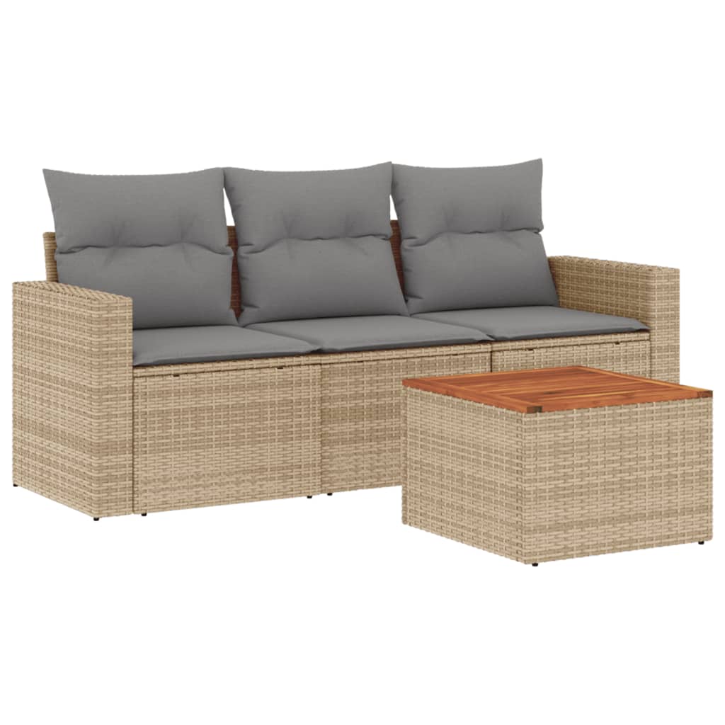 Set Divano da Giardino 4 pz con Cuscini Beige Misto Polyrattan - homemem39