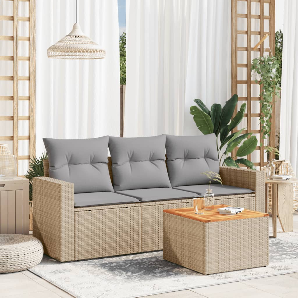 Set Divano da Giardino 4 pz con Cuscini Beige Misto Polyrattan - homemem39