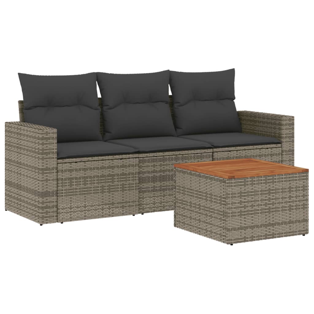 Set Divani da Giardino 4 pz con Cuscini in Polyrattan Grigio - homemem39