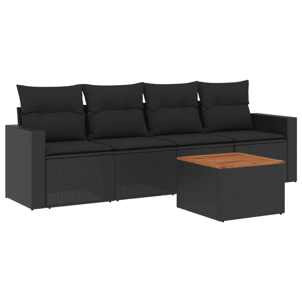 Set Divani da Giardino 5 pz con Cuscini in Polyrattan Nero - homemem39