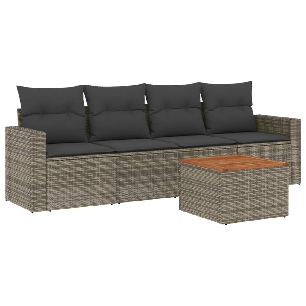 Set Divano da Giardino 5 pz con Cuscini Grigio in Polyrattan - homemem39