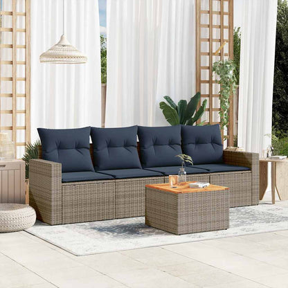 Set Divani da Giardino 5 pz con Cuscini Grigio in Polyrattan | homemem39