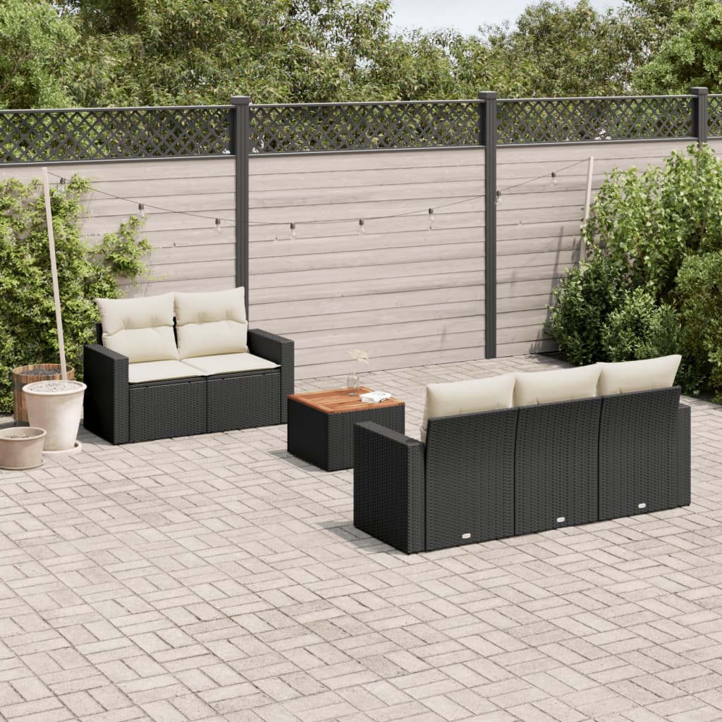 6-piece Garden Sofa Set with Black Polyrattan Cushions