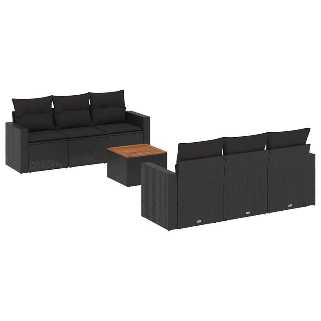 Set Divani da Giardino con Cuscini 7pz Nero Polyrattan | homemem39