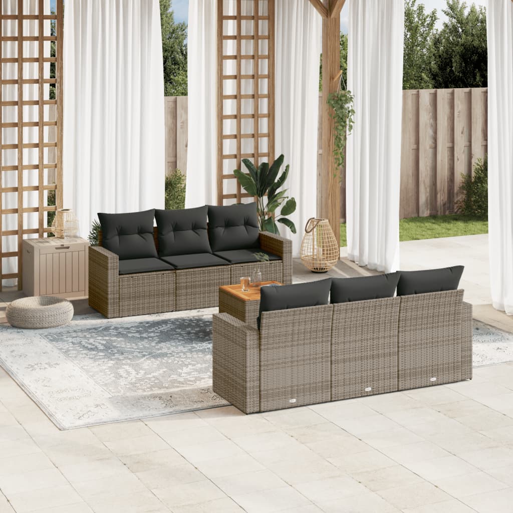 Set Divani da Giardino 7 pz con Cuscini Grigio in Polyrattan - homemem39