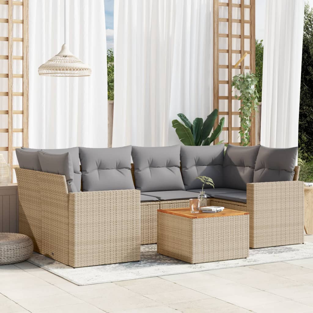 Set Divano da Giardino 7 pz con Cuscini Beige Misto Polyrattan - homemem39