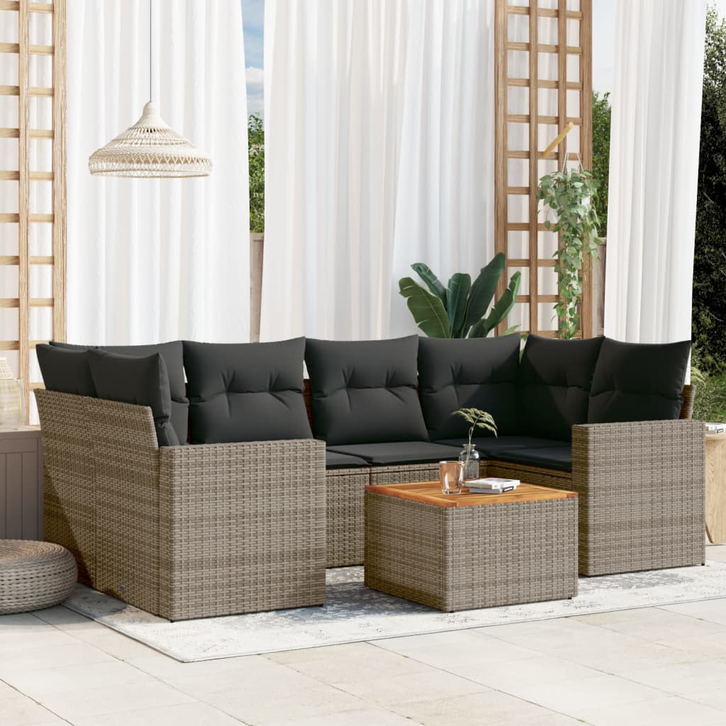 Set Divani da Giardino 7 pz con Cuscini Grigio in Polyrattan | homemem39