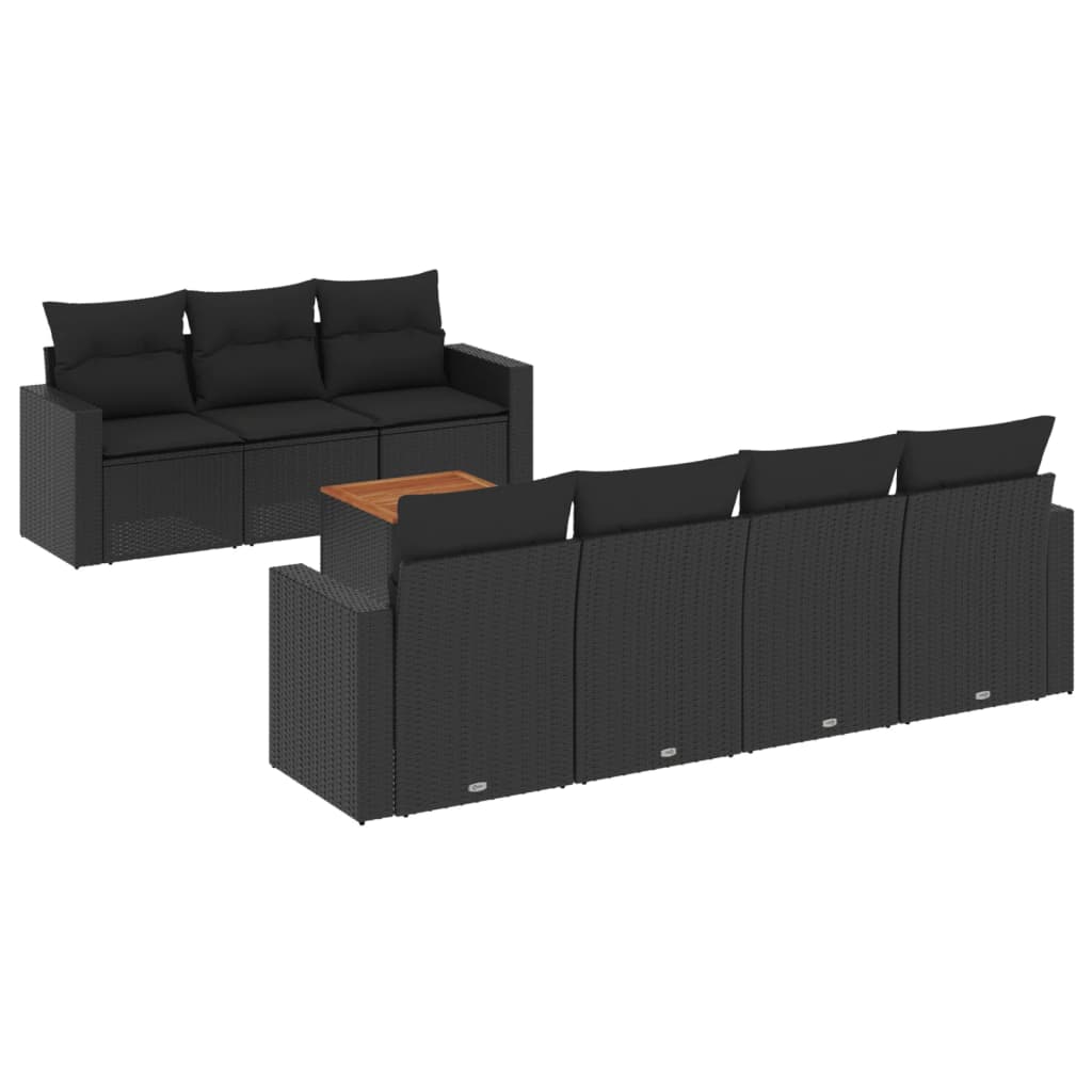 Set Divani da Giardino con Cuscini 8 pz Nero in Polyrattan - homemem39