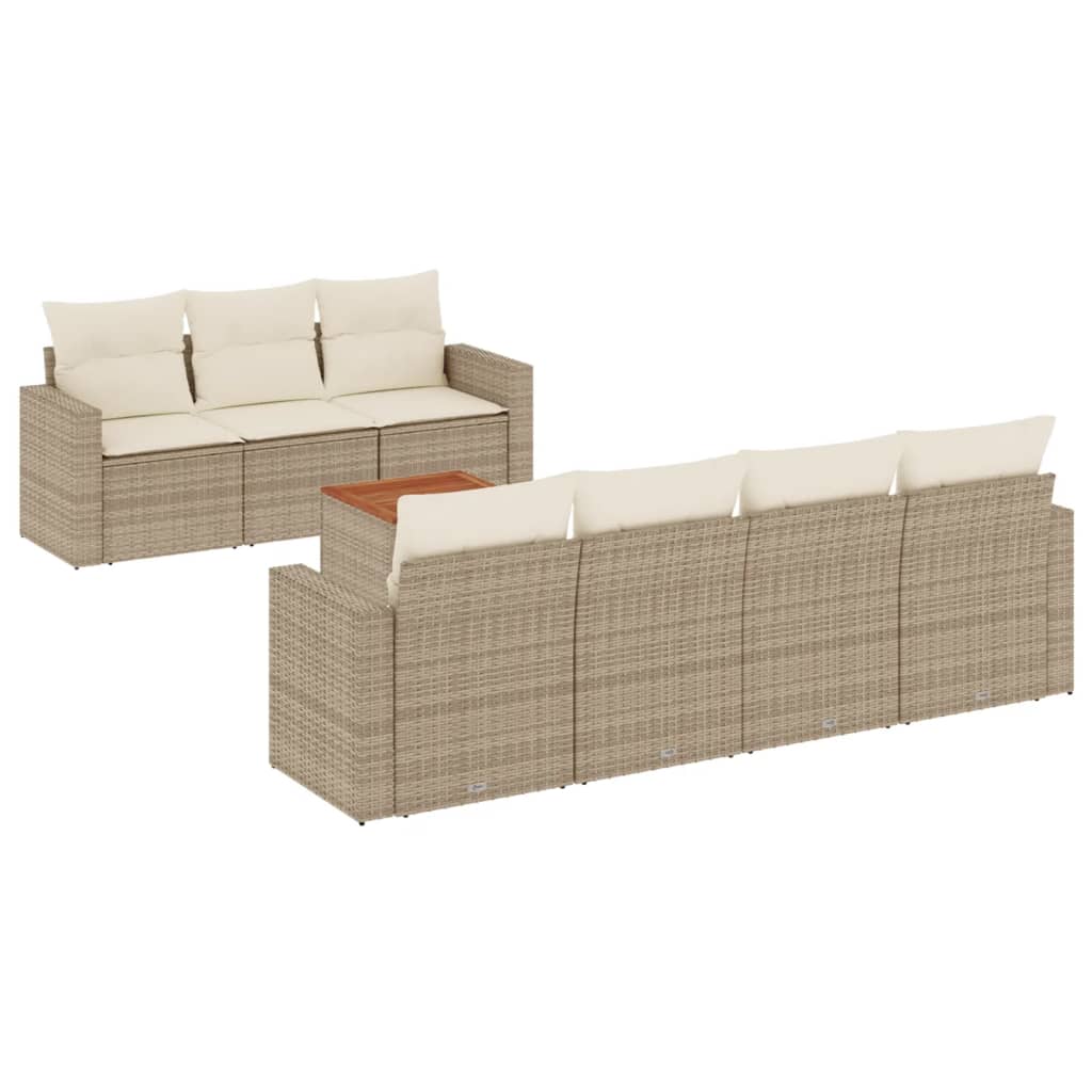 Set Divano da Giardino 8 pz con Cuscini Beige in Polyrattan - homemem39