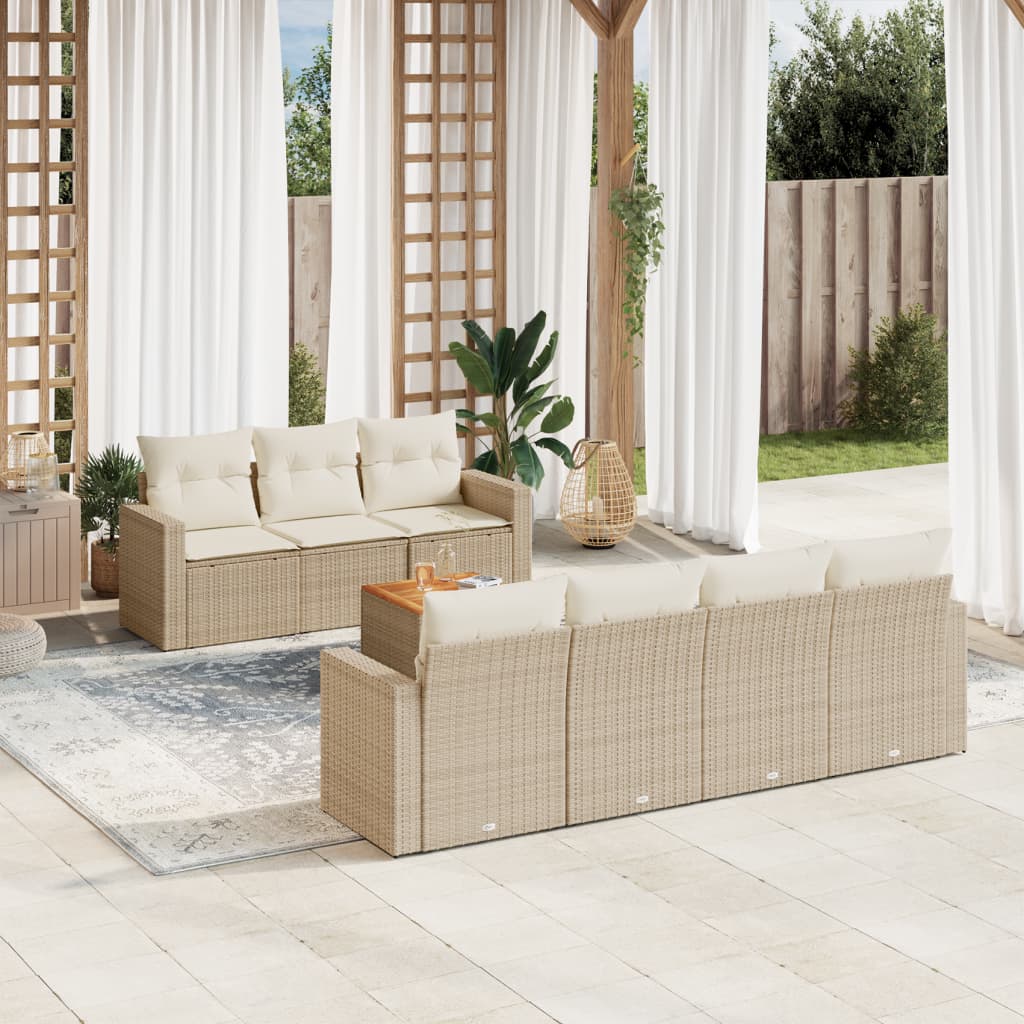 Set Divano da Giardino 8 pz con Cuscini Beige in Polyrattan - homemem39