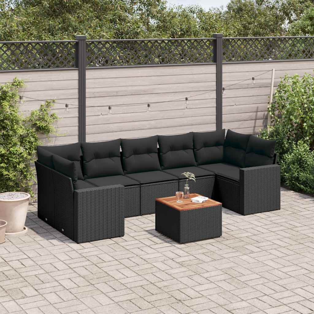 Set Divani da Giardino con Cuscini 8 pz Nero in Polyrattan | homemem39