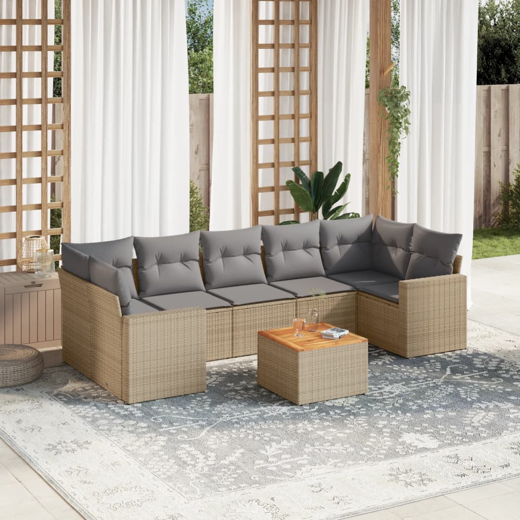 Set Divano da Giardino 8 pz con Cuscini Beige Misto Polyrattan - homemem39
