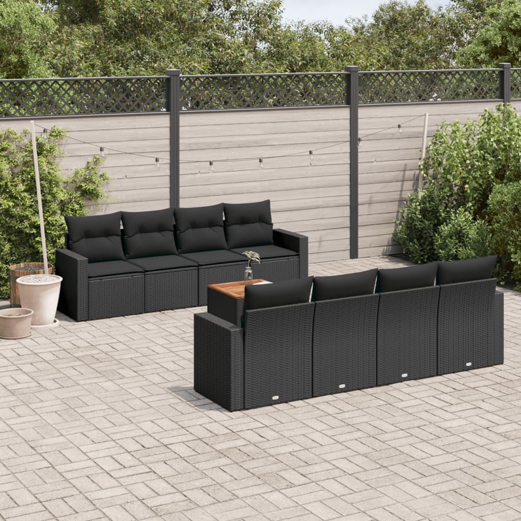 Set Divani da Giardino 9 pz con Cuscini Nero in Polyrattan - homemem39