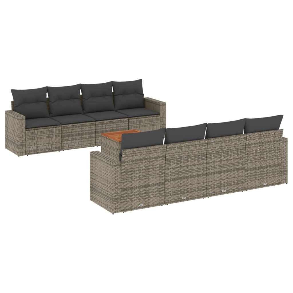 Set Divano da Giardino 9 pz con Cuscini Grigio in Polyrattan - homemem39