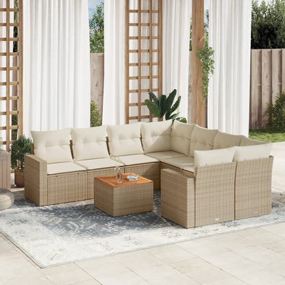 Set Divano da Giardino 9 pz con Cuscini Beige in Polyrattan - homemem39