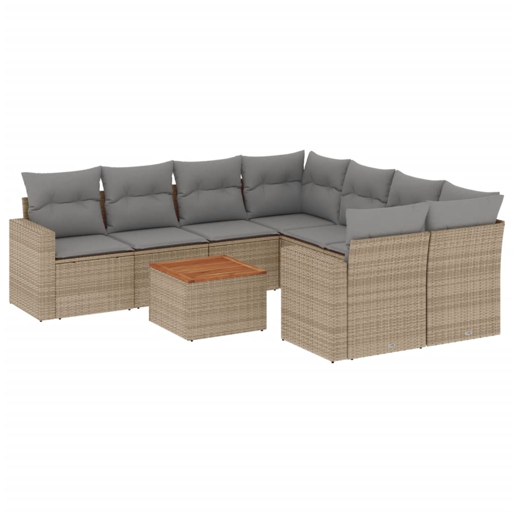 Set Divano da Giardino 9 pz con Cuscini Beige Misto Polyrattan - homemem39