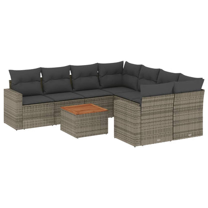 Set Divano da Giardino 9 pz con Cuscini Grigio in Polyrattan - homemem39
