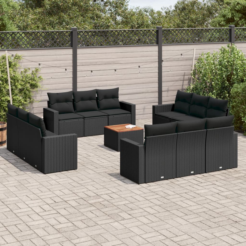 Set Divani da Giardino 13pz con Cuscini Nero in Polyrattan - homemem39
