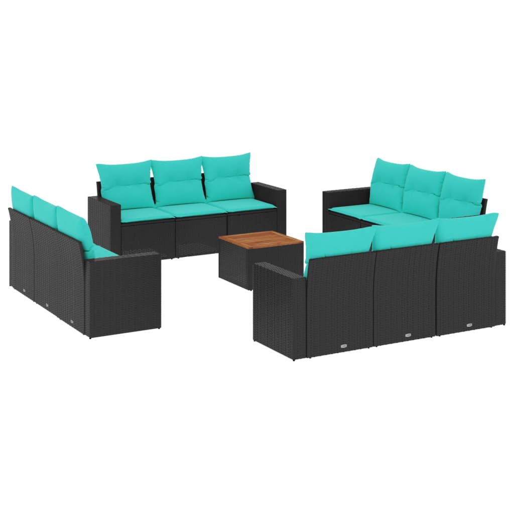 Set Divani da Giardino 13pz con Cuscini Nero in Polyrattan