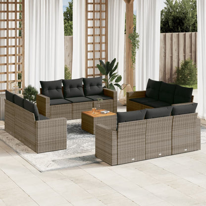Set Divani da Giardino 13 pz con Cuscini Grigio in Polyrattan | homemem39