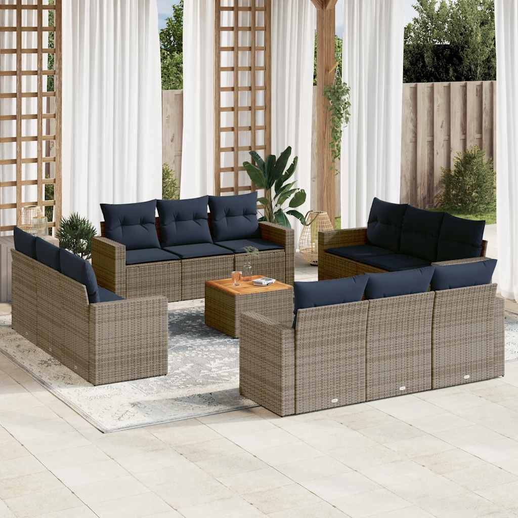 Set Divani da Giardino 13 pz con Cuscini Grigio in Polyrattan | homemem39