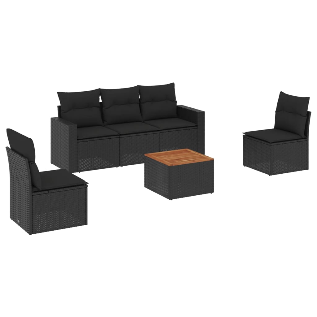 Set Divano da Giardino 6 pz con Cuscini Nero in Polyrattan - homemem39