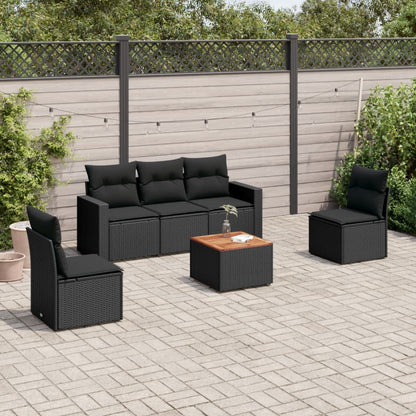 Set Divano da Giardino 6 pz con Cuscini Nero in Polyrattan - homemem39