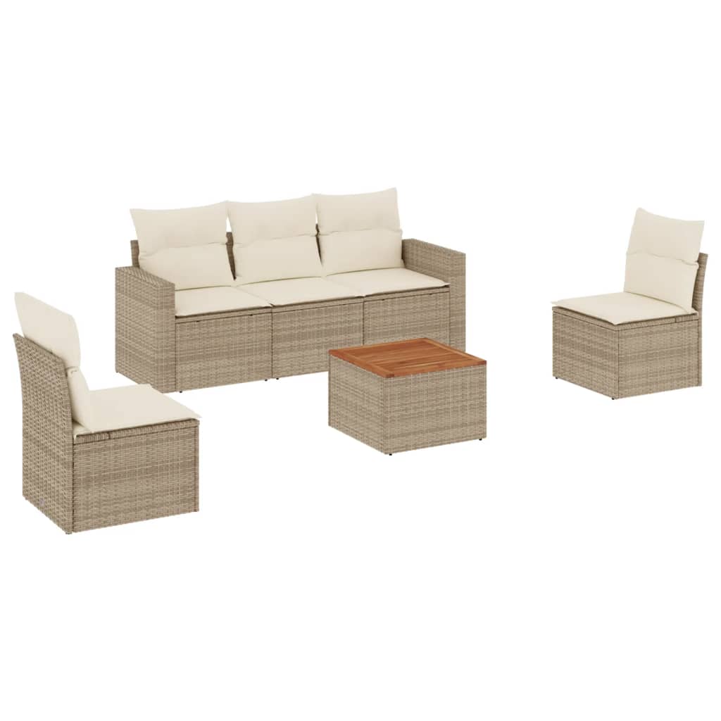Set Divano da Giardino 6 pz con Cuscini Beige in Polyrattan - homemem39