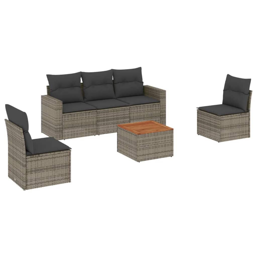 Set Divano da Giardino 6 pz con Cuscini Grigio in Polyrattan - homemem39