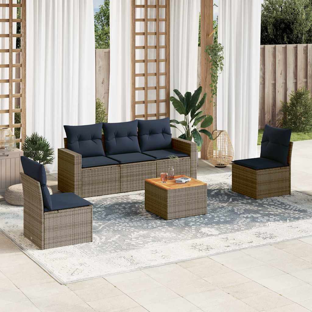 Set Divani da Giardino 6 pz con Cuscini Grigio in Polyrattan | homemem39