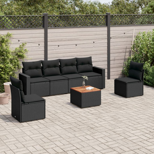 Set Divani da Giardino con Cuscini 7pz Nero Polyrattan - homemem39