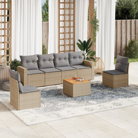 Set Divano da Giardino 7 pz con Cuscini Beige Misto Polyrattan - homemem39