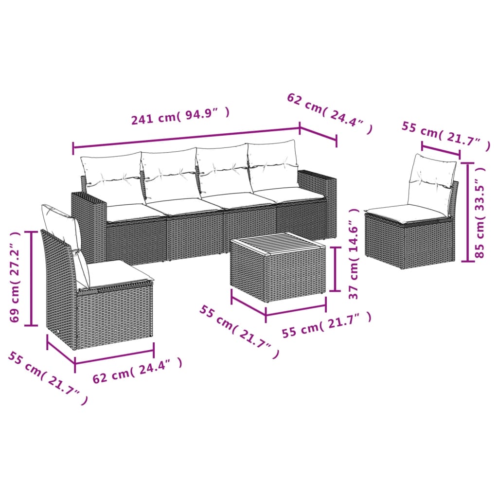 Set Divani da Giardino 7 pz con Cuscini Grigio in Polyrattan - homemem39