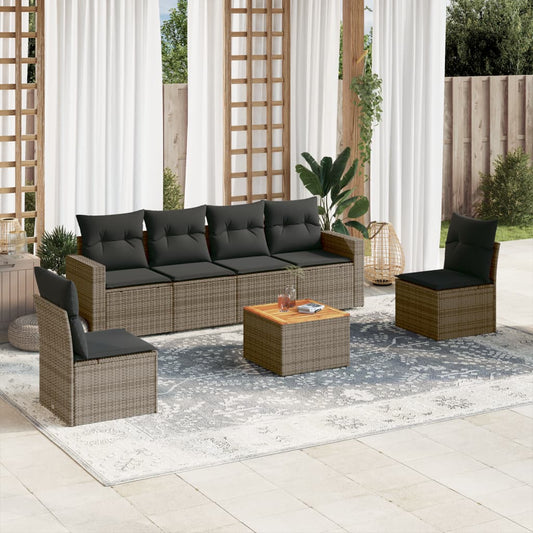 Set Divani da Giardino 7 pz con Cuscini Grigio in Polyrattan - homemem39