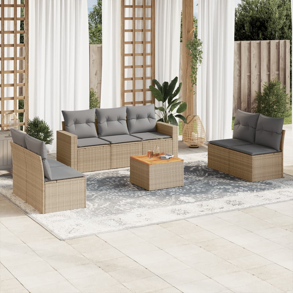 Set Divano da Giardino 8 pz con Cuscini Beige Misto Polyrattan - homemem39
