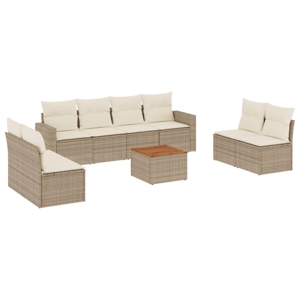 Set Divano da Giardino 9 pz con Cuscini Beige in Polyrattan - homemem39